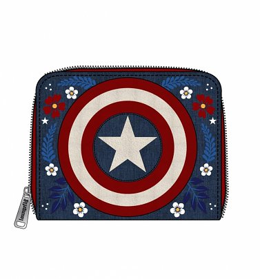 Loungefly Marvel Captain America 80th Anniversary Floral Shield Zip Around Wallet Loungefly Marvel Captain America 80th Anniversary Floral Shield Zip Around Wallet