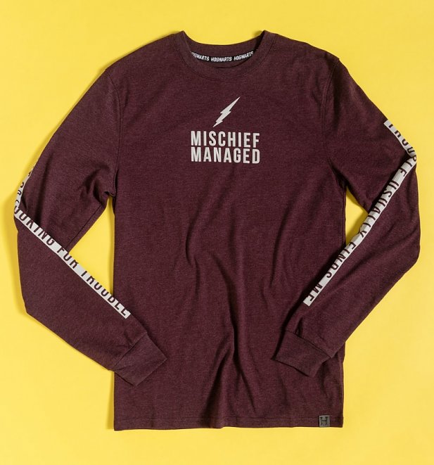 Maroon Marl Mischief Managed Harry Potter Long Sleeve T-Shirt with Sleeve Print Maroon Marl Mischief Managed Harry Potter Long Sleeve T-Shirt with Sleeve Print