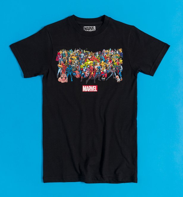 Marvel Comics Characters Black T-Shirt