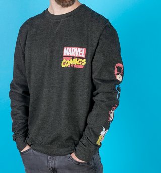 Marvel Comics Superheroes Black Sweater With Sleeve Prints Marvel Comics Superheroes Black Sweater With Sleeve Prints