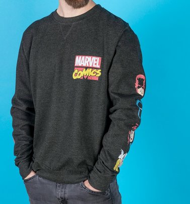 Marvel Comics Superheroes Black Sweater With Sleeve Prints Marvel Comics Superheroes Black Sweater With Sleeve Prints