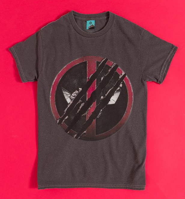 Marvel Deadpool and Wolverine Logo Vintage Wash Charcoal T-Shirt