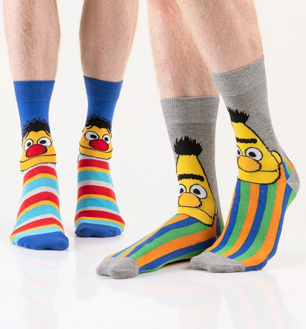 Men's 2pk Bert And Ernie Face Sesame Street Socks