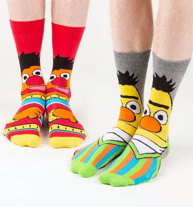 Men's 2pk Bert And Ernie Face Sesame Street Socks Men's 2pk Bert And Ernie Face Sesame Street Socks