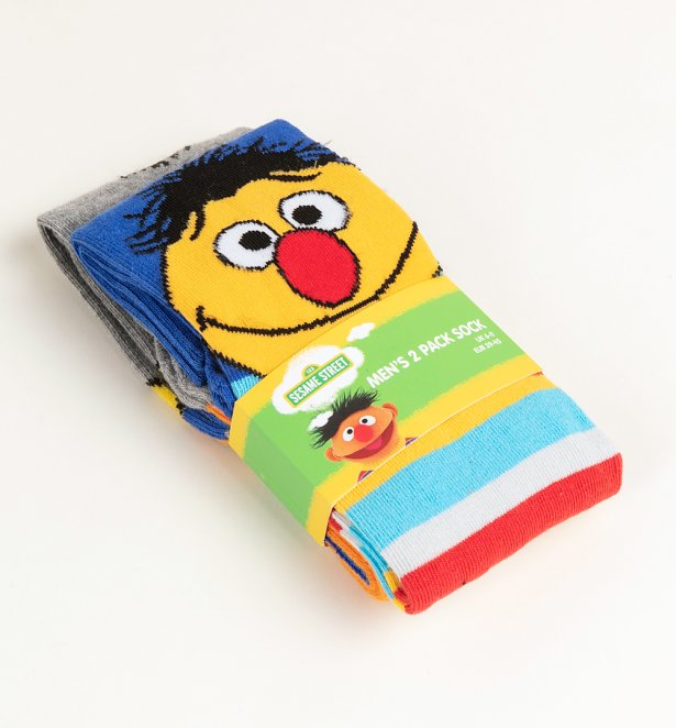 Official Men/'s 2pk Bert And Ernie Face Sesame Street Socks