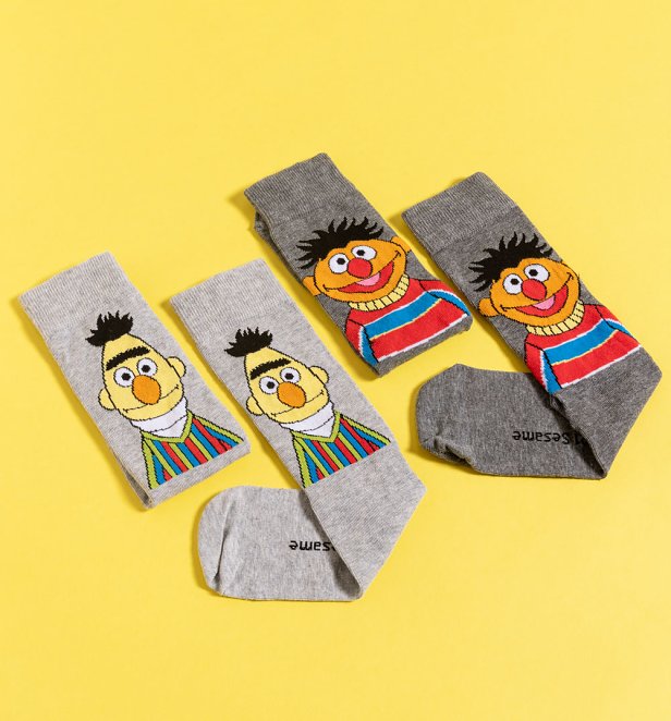 Men's 2pk Bert And Ernie Grey Sesame Street Socks