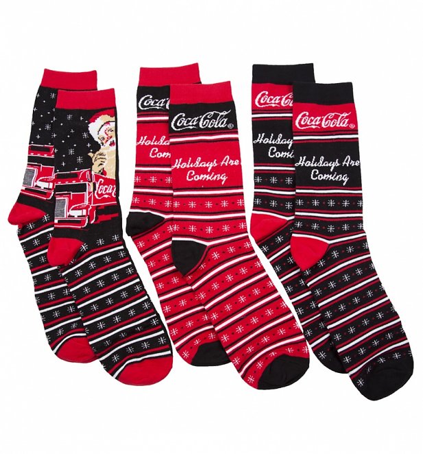 Men's 3pk Coca-Cola Holidays Are Coming Socks Gift Set Men's 3pk Coca-Cola Holidays Are Coming Socks Gift Set