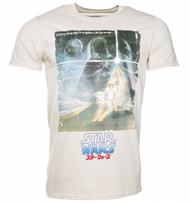 Men's Beige Star Wars A New Hope Japanese Movie Poster T-Shirt