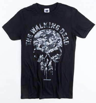 Men's Black Camo Skull Walking Dead T-Shirt Men's Black Camo Skull Walking Dead T-Shirt