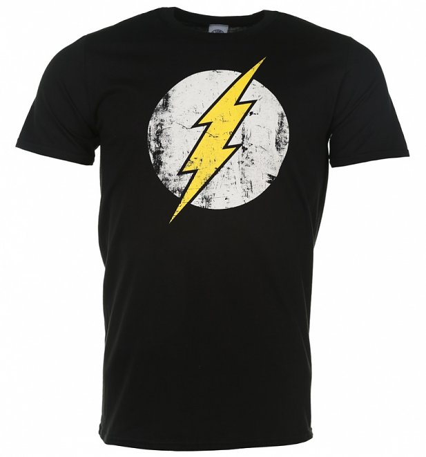 Men's Black Distressed DC Comics Flash Logo T-Shirt Men's Black Distressed DC Comics Flash Logo T-Shirt