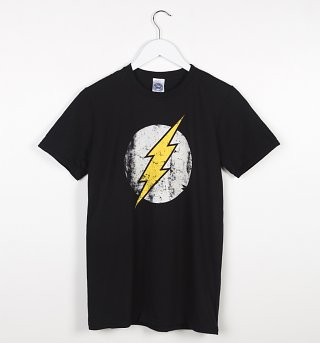 Men's Black Distressed DC Comics Flash Logo T-Shirt Men's Black Distressed DC Comics Flash Logo T-Shirt