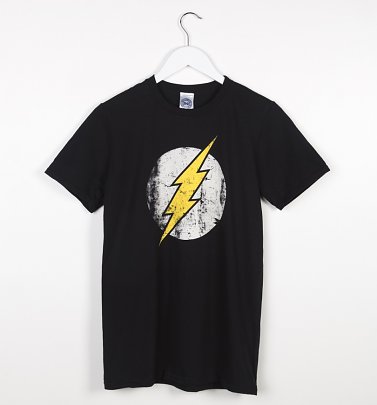 Men's Black Distressed DC Comics Flash Logo T-Shirt Men's Black Distressed DC Comics Flash Logo T-Shirt