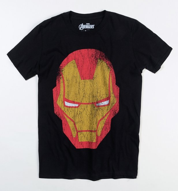 Men's Black Distressed Iron Man Head T-Shirt