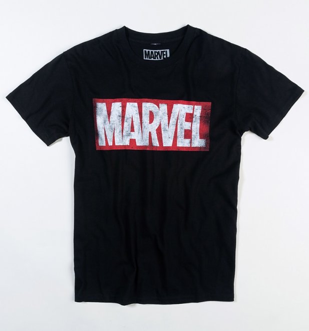 Men's Black Distressed Marvel Logo T-Shirt Men's Black Distressed Marvel Logo T-Shirt