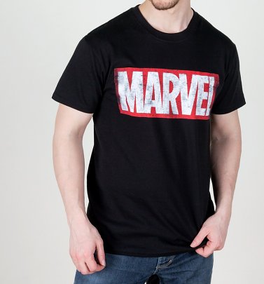 Men's Black Distressed Marvel Logo T-Shirt Men's Black Distressed Marvel Logo T-Shirt