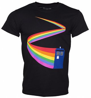 Men's Black Doctor Who TARDIS Rainbow T-Shirt Men's Black Doctor Who TARDIS Rainbow T-Shirt
