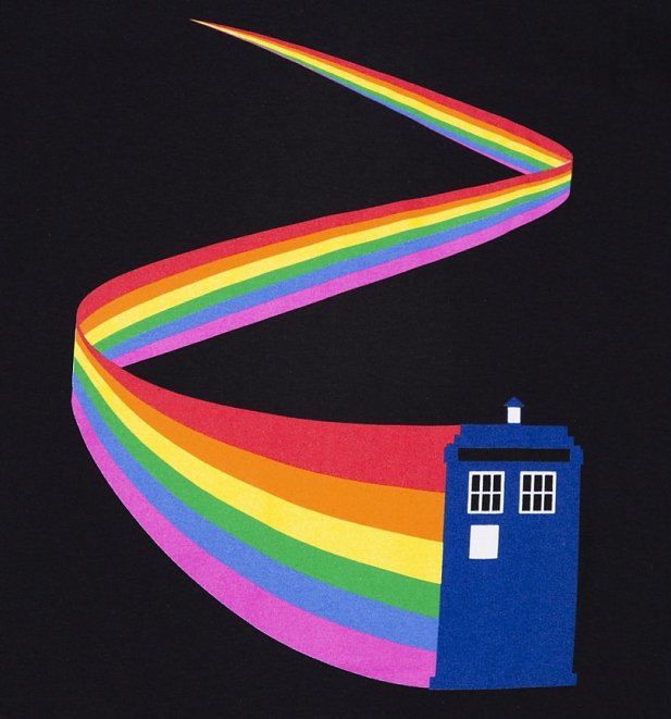 Men's Black Doctor Who TARDIS Rainbow T-Shirt Men's Black Doctor Who TARDIS Rainbow T-Shirt