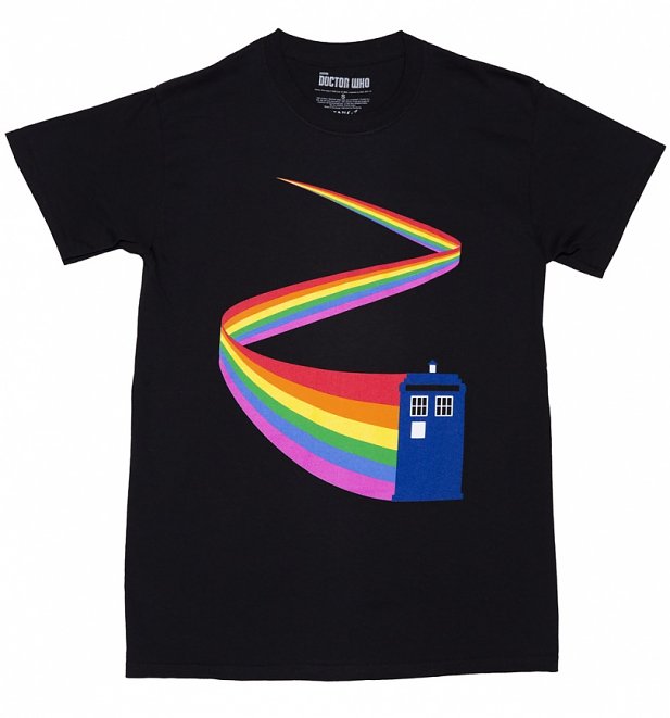 Men's Black Doctor Who TARDIS Rainbow T-Shirt Men's Black Doctor Who TARDIS Rainbow T-Shirt