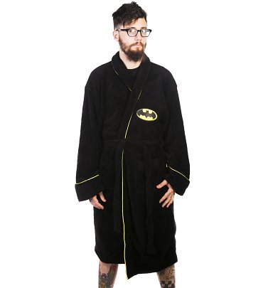 Men's Black Fleece Glow in The Dark Batman Logo Dressing Gown Men's Black Fleece Glow in The Dark Batman Logo Dressing Gown