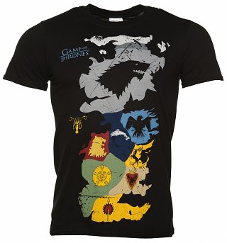 Men's Black Game Of Thrones Map Sigils T-Shirt Men's Black Game Of Thrones Map Sigils T-Shirt