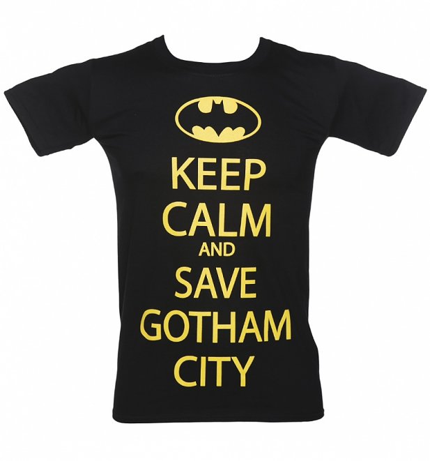 Men's Black Keep Calm And Save Gotham City DC Comics Batman T-Shirt Men's Black Keep Calm And Save Gotham City DC Comics Batman T-Shirt