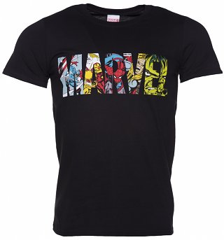 Men's Black Marvel Comic Strip Logo T-Shirt Men's Black Marvel Comic Strip Logo T-Shirt
