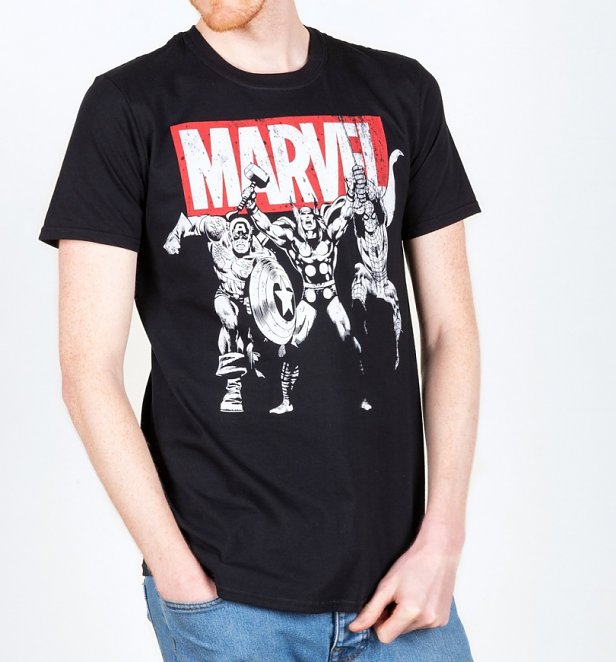 Men's Black Marvel Comics Hero Trio T-Shirt Men's Black Marvel Comics Hero Trio T-Shirt