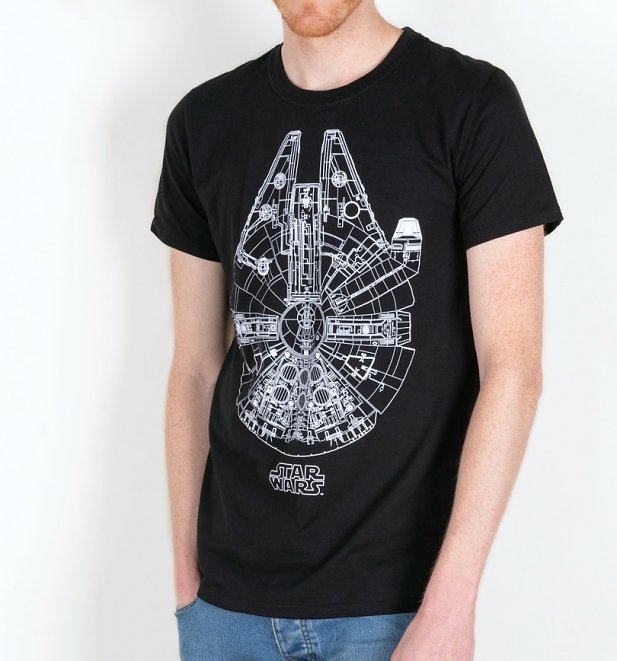 Men's Black Millennium Lines Star Wars T-Shirt Men's Black Millennium Lines Star Wars T-Shirt