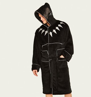 Men's Black Panther Dressing Gown With Hood Men's Black Panther Dressing Gown With Hood