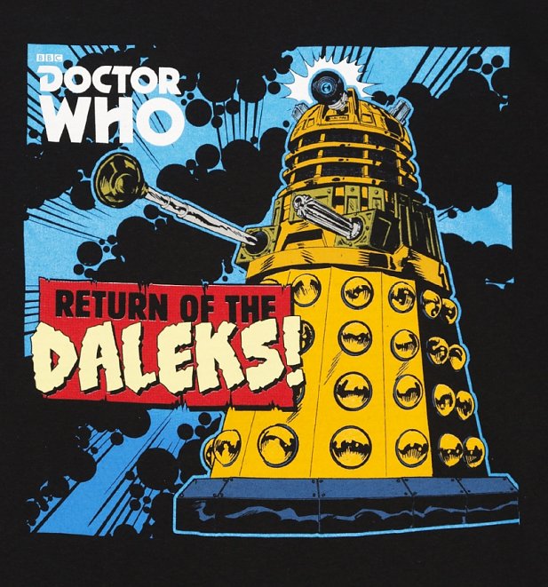 Men's Black Retro Comic Return Of The Daleks Doctor Who T-Shirt Men's Black Retro Comic Return Of The Daleks Doctor Who T-Shirt