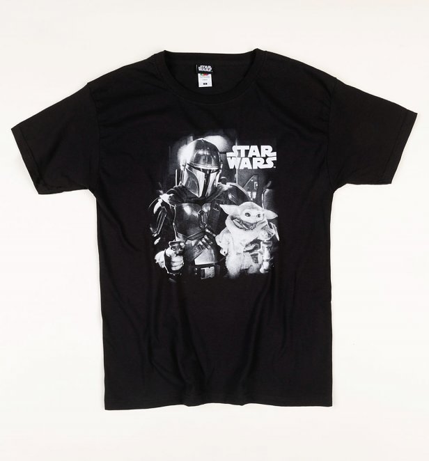 Men's Black Star Wars Mandalorian and Baby Yoda T-Shirt Call off the hunt, the mandalorian hoodie you have been searching for is here.