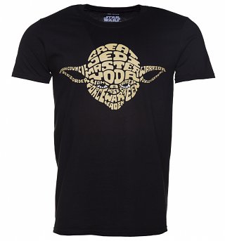 Men's Black Star Wars Yoda Text T-Shirt Men's Black Star Wars Yoda Text T-Shirt