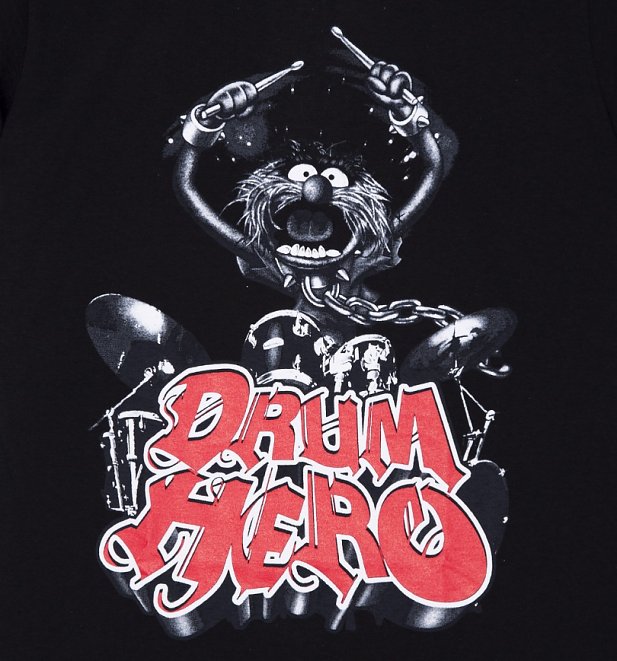 Men's Black The Muppets Drum Hero Animal T-Shirt Men's Black The Muppets Drum Hero Animal T-Shirt