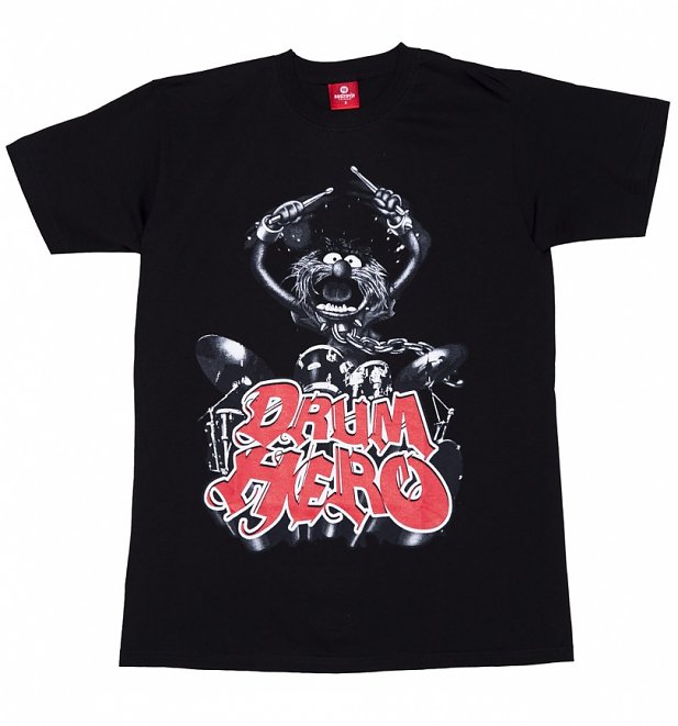 Men's Black The Muppets Drum Hero Animal T-Shirt Men's Black The Muppets Drum Hero Animal T-Shirt