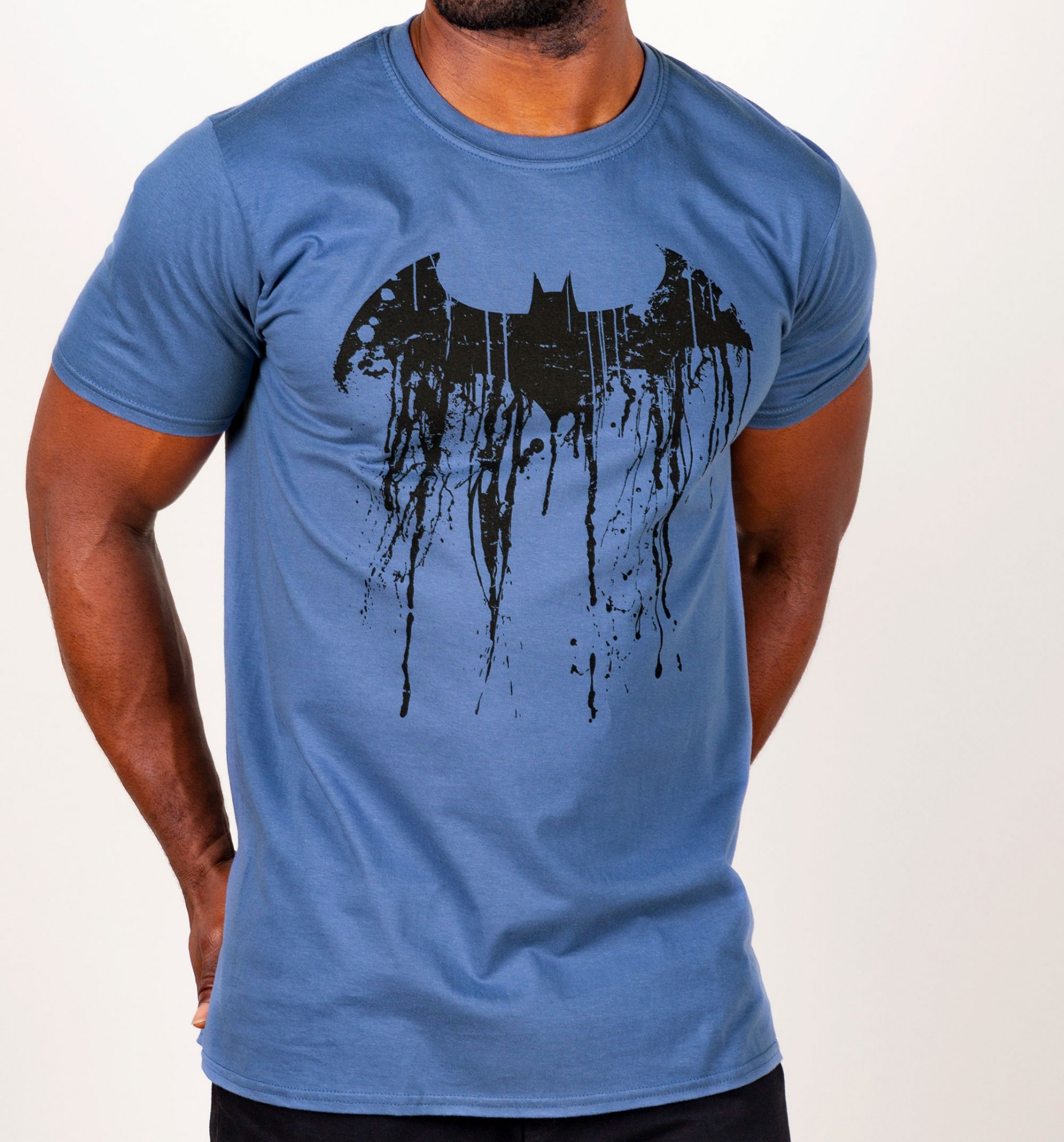 Men's Blue Batman Graffiti Logo T-Shirt