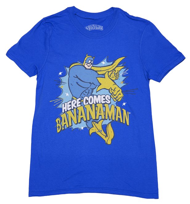 Men's Blue Here Comes Bananaman T-Shirt Men's Blue Here Comes Bananaman T-Shirt