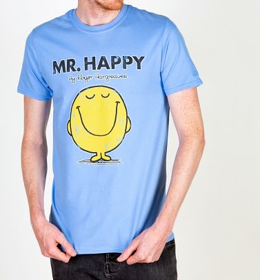 Men's Blue Mr Happy Mr Men T-Shirt Men's Blue Mr Happy Mr Men T-Shirt