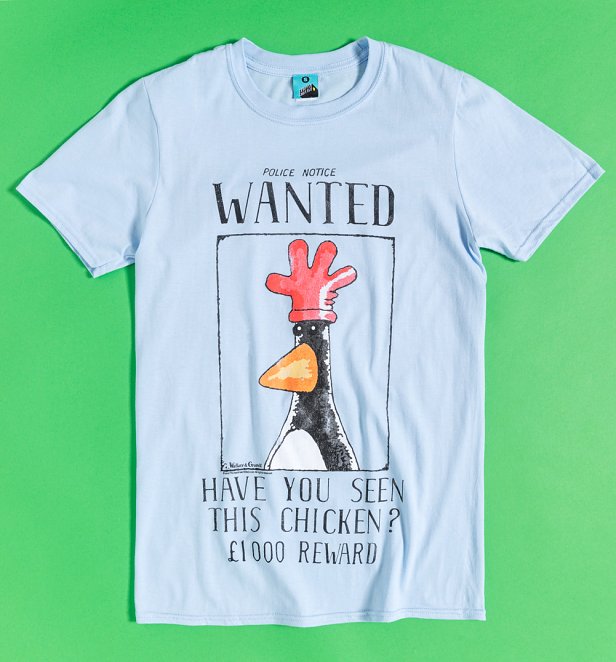 Men's Blue Wallace And Gromit Feathers McGraw Wanted Poster TShirt