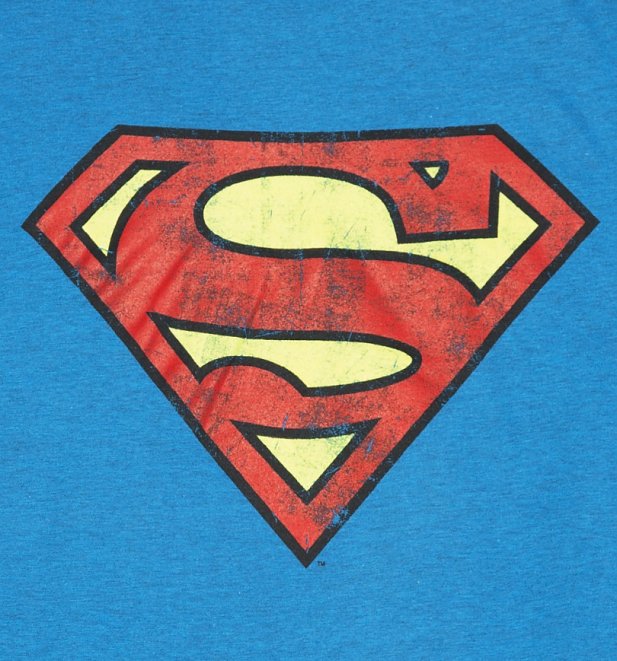 Men's Bright Blue Distressed Superman Logo T-Shirt