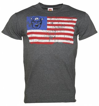 Men's Charcoal Captain America Old Glory Distressed US Flag T-Shirt Men's Charcoal Captain America Old Glory Distressed US Flag T-Shirt