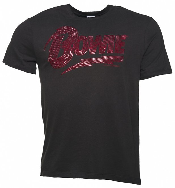 Men's Charcoal David Bowie Red Diamante T-Shirt from Amplified Men's Charcoal David Bowie Red Diamante T-Shirt from Amplified
