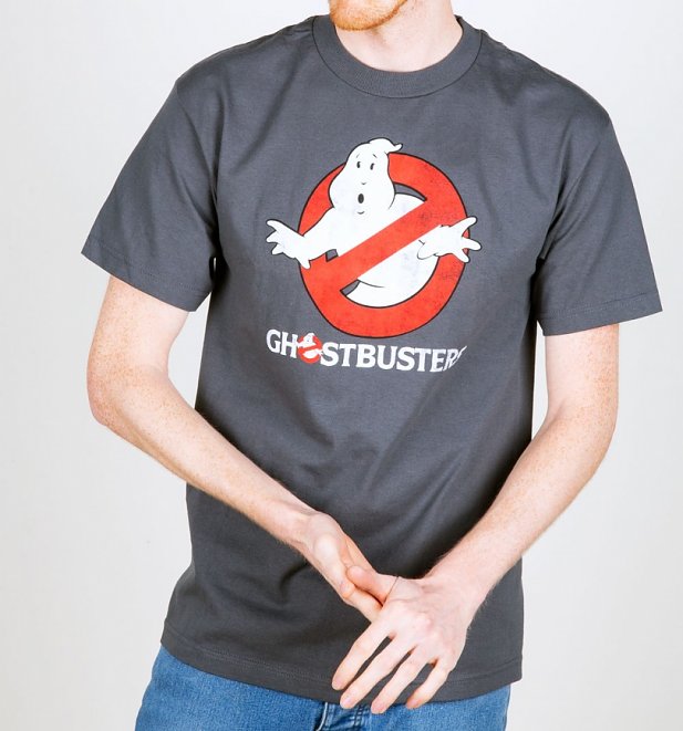 Men's Charcoal Marl Distressed Logo Glow In The Dark Ghostbusters T-Shirt