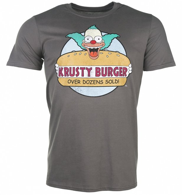 Mens Charcoal Simpsons Krusty Burger Logo T Shirt 7901