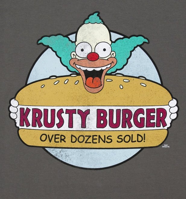 Men's Charcoal Simpsons Krusty Burger Logo T-Shirt Men's Charcoal Simpsons Krusty Burger Logo T-Shirt