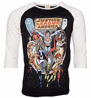 Men's DC Comics Vintage Justice League Of America Comic Cover Baseball T-Shirt Men's DC Comics Vintage Justice League Of America Comic Cover Baseball T-Shirt