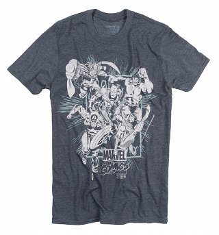 Men's Dark Heather Marvel Comics Band Of Heroes T-Shirt Men's Dark Heather Marvel Comics Band Of Heroes T-Shirt