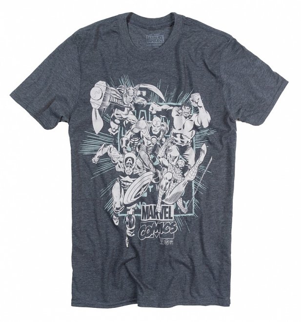 Men's Dark Heather Marvel Comics Band Of Heroes T-Shirt Men's Dark Heather Marvel Comics Band Of Heroes T-Shirt