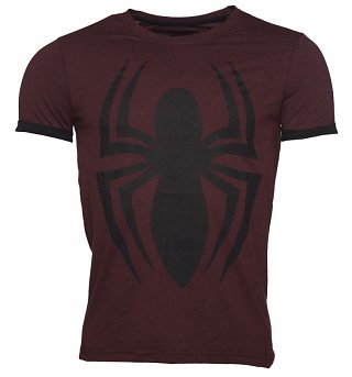 Men's Dark Red Marvel Spider-Man Discharge Print T-Shirt Men's Dark Red Marvel Spider-Man Discharge Print T-Shirt