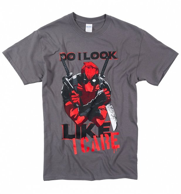 Men's Grey Deadpool Do I Look Like I Care T-Shirt Men's Grey Deadpool Do I Look Like I Care T-Shirt