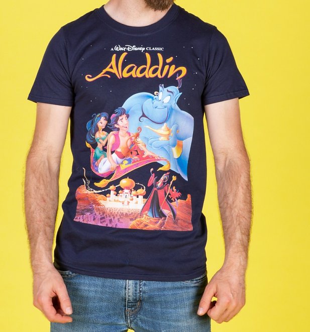 Men's Disney Aladdin Video Cover Navy T-Shirt